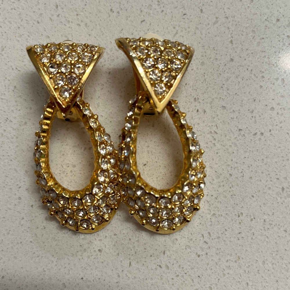Gorgeous Faux Diamond Gold Teardrop Earrings Like NEW